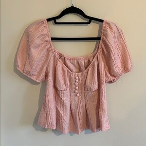 Plus - Elegant Pink Puff Sleeve Top - 0X